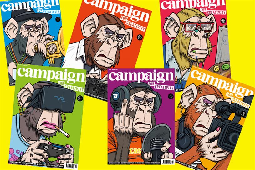 Six Campaign covers with different apes on the front