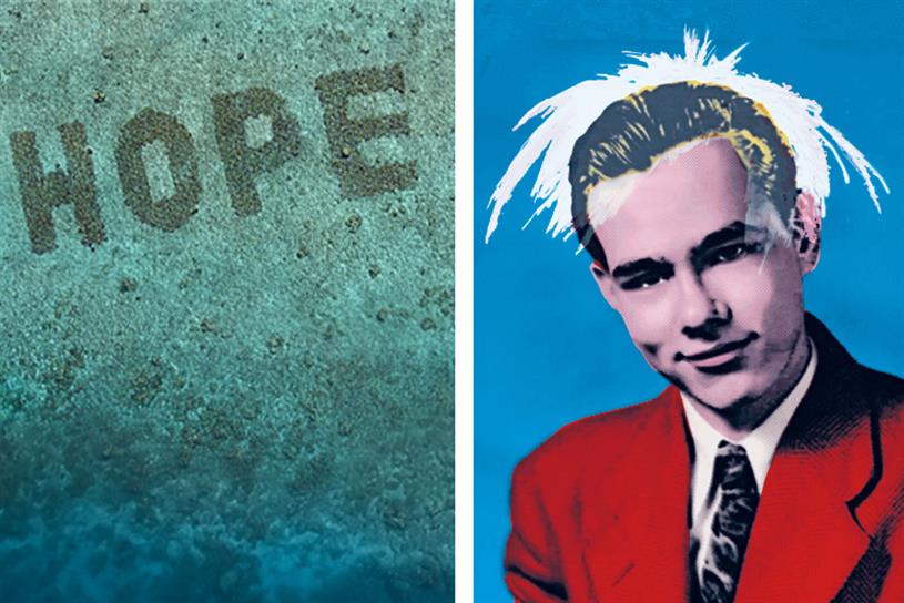 Coral reef created by Sheba in its Hope Grows campaign alongside image of Andy Warhol