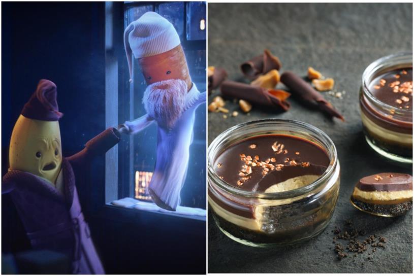 Still from Aldi ad alongside image of Gü puddings