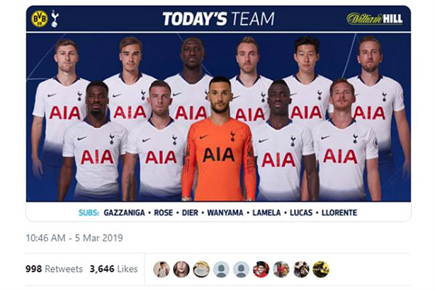 Not So Hot Spurs Football Club Rapped By Asa For William Hill Tweet Pr Week