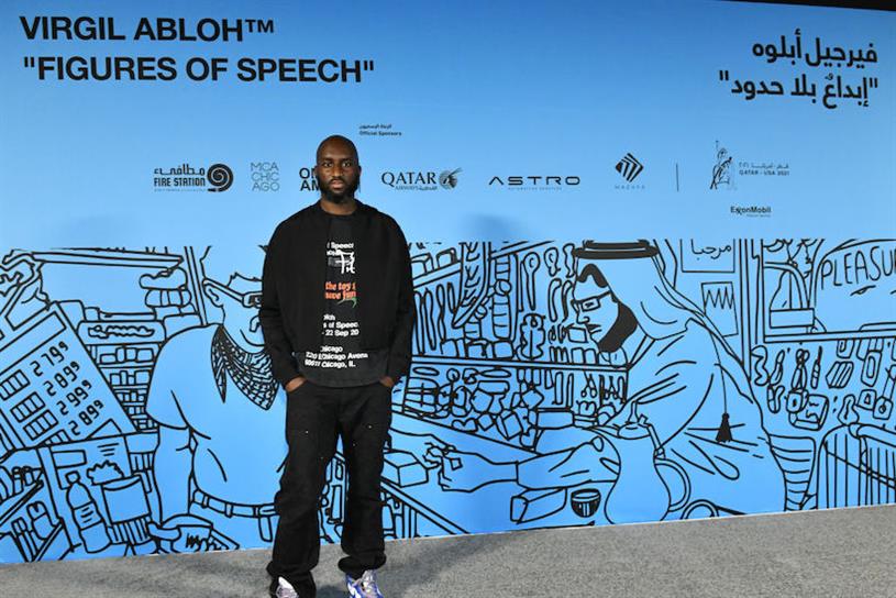 Virgil Abloh at his exhibition “Figures of Speech” at the Fire Station in Doha, Qatar
