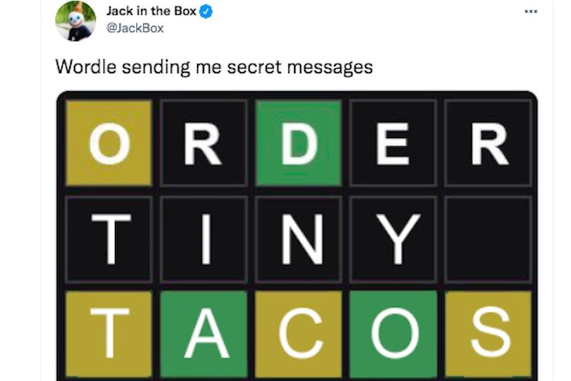 Jack in the Box twitter account tweeting about wordle