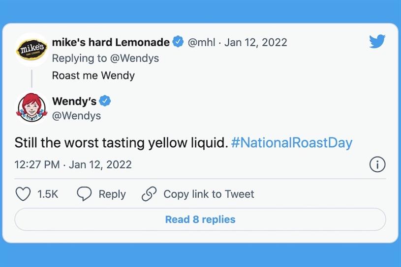 Wendy's tweet to Mike's Hard Lemonade