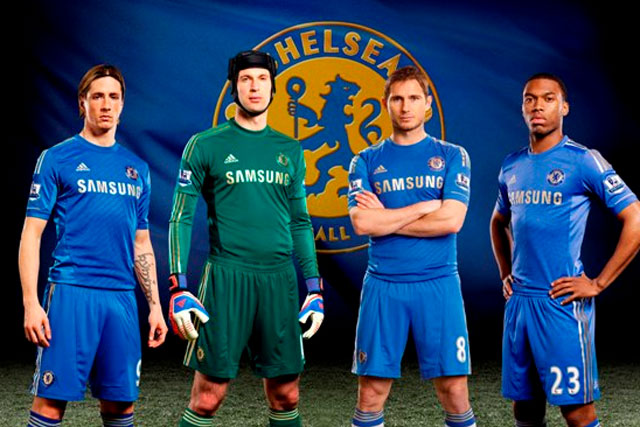Chelsea: team mates model the 2012/2013 addidas kit