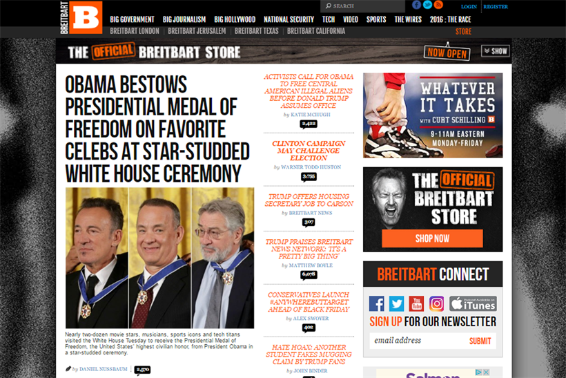Breitbart: features sections on "big government" and "big journalism"