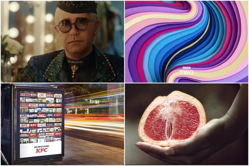 Clockwise from top left: John Lewis & Partners, BBC Two, Libresse and KFC