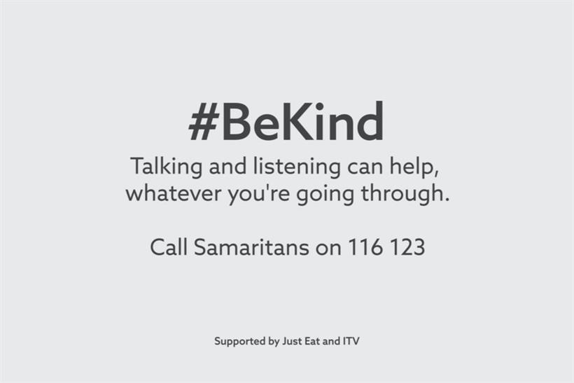 ITV: aired unbranded ident urging people to #BeKind