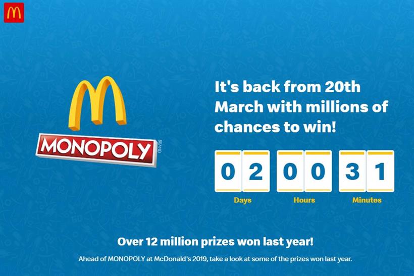 Monopoly at McDonald's: due to start on Wednesday