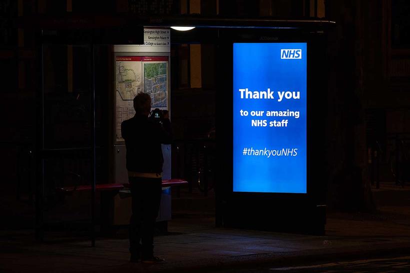 Out-of-home: many sites posted messages of thanks to NHS on Thursday night