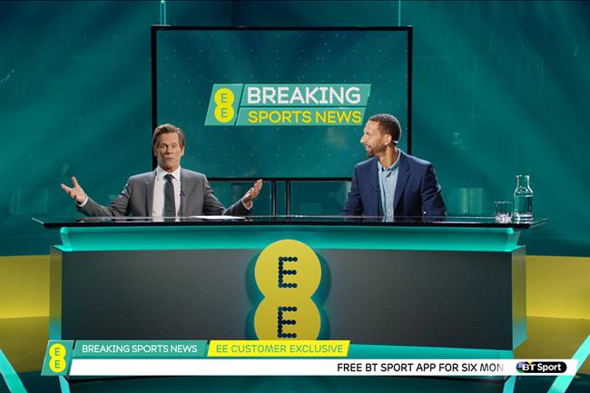 EE: Kevin Bacon and Rio Ferdinand starred in the brand's first dual brand campaign with BT