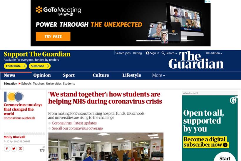 Online display ads: as shown on Guardian site