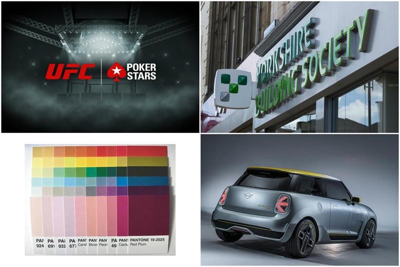 Clockwise from top left: PokerStars, Yorkshire Building Society, Mini and Pantone