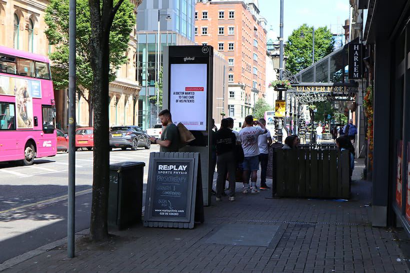 Ukraine digital billboard on Bedford Street outside Ulster Hall in Belfast