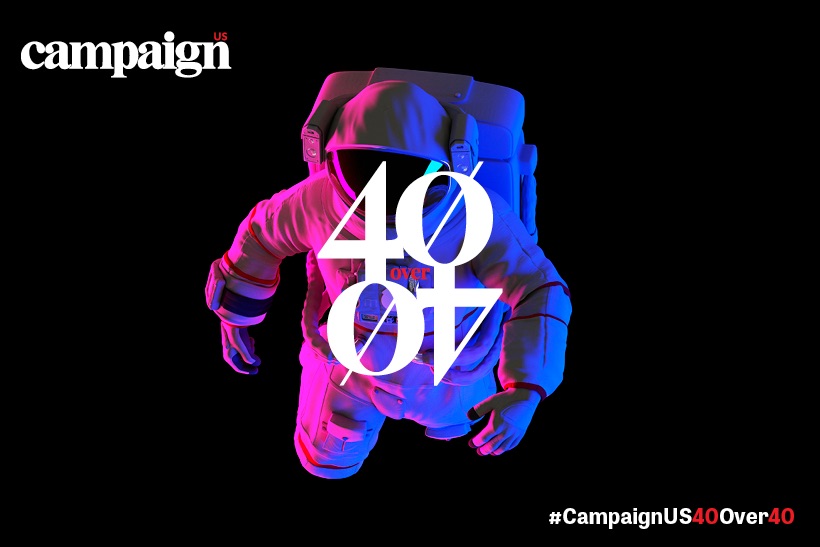 Campaign US 40 Over 40 2022 logo featuring astronaut floating through space