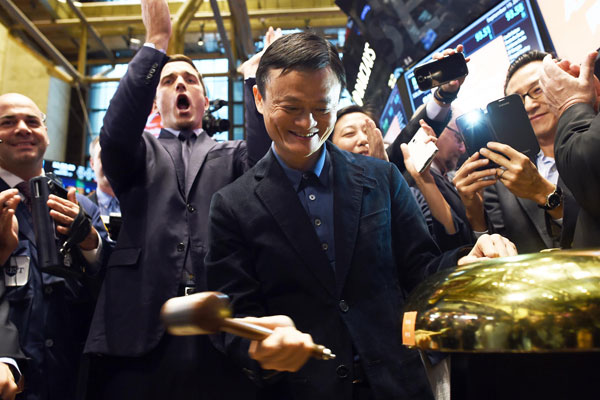 Jack Ma strategically placed eight customers front and center during its IPO photo-op.