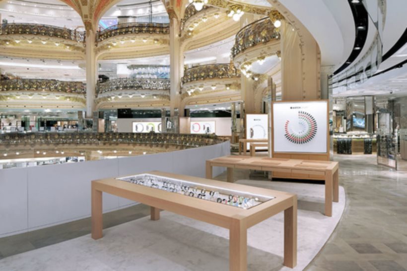 The Apple Watch shop at Paris' Galeries Lafayette.