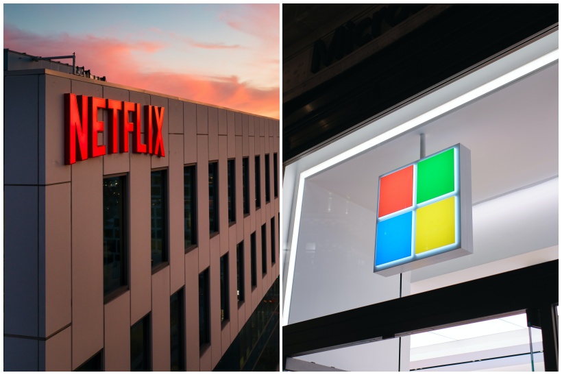 Collage showing Netflix and Microsoft offices