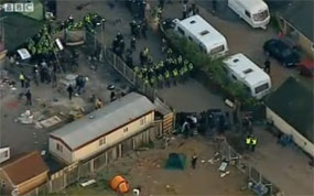Dale Farm: Image taken from the BBC's live coverage of the eviction.
