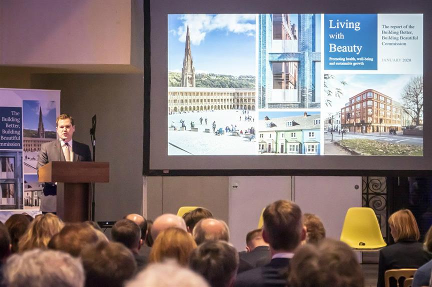 Housing secretary Robert Jenrick at the Building Beautiful Commission report launch last month. Pic: MHCLG
