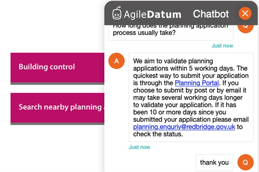 The Redbridge Council planning chatbot (pic: Agile Datum)
