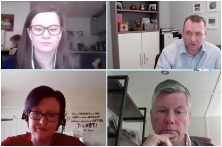 Clockwise from top left: Alex Bell (moderator), Steve Collins, Stuart Baille, and Mary Parsons