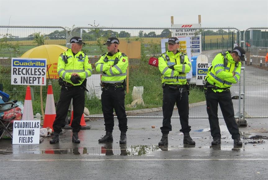 Police guard Lancashire fracking project. Image by the Network for Police Monitoring, Flickr