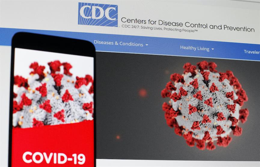 CDC website showing COVID-19 virus concept art