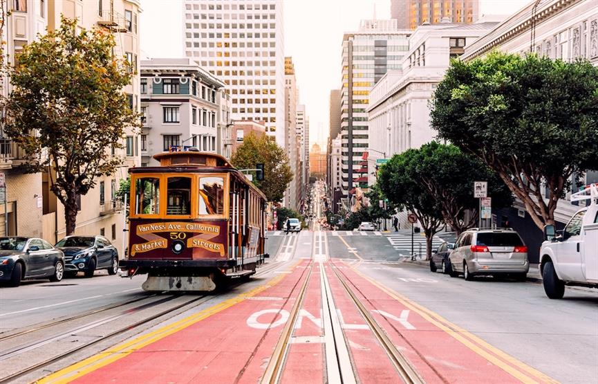 Stock art of a trolley car in San Francisco