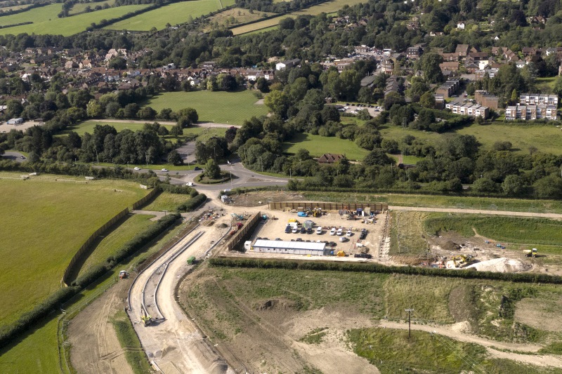 Construction around what will be a service road for HS2 build traffic, along the proposed HS2 route in Great Missenden. Photograph: Dan Kitwood / Getty Images