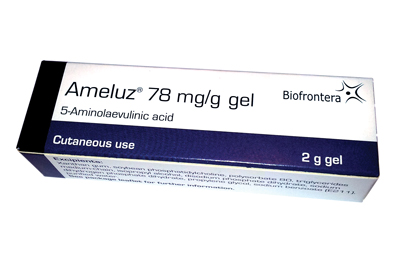 The efficacy and tolerability of Ameluz (5-aminolaevulinic acid) are dependent on the type of light source used following application of the gel