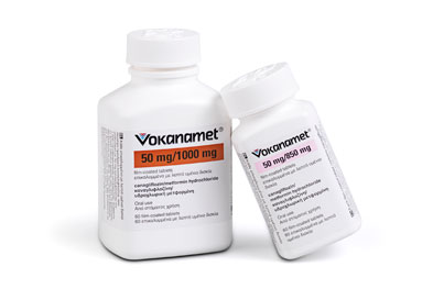 Vokanamet (canagliflozin/metformin) is available as 50mg/850mg and 50mg/1g tablets.