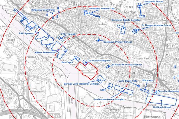 A map showing where heat from the plant could be supplied