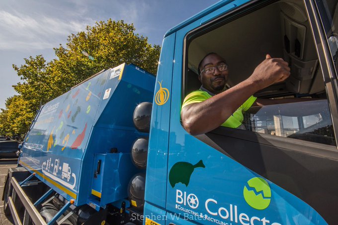 A food waste collection truck, image copyright @BioCollectors