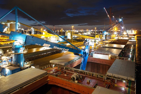 Biomass arrives by boat before being loaded on to trains bound for Drax