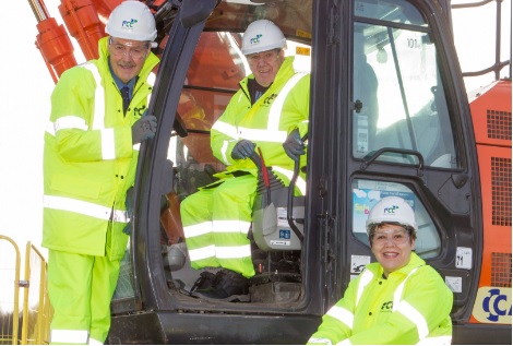 Councillors Derek Rosie, Jim Bryant and Lesley Hinds help the work get underway