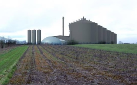 An artist's impression of a large-scale biogas facility, image Nature Energy