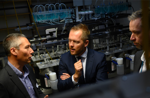 Professor James Chong (left) demonstrates the System 60 facility to Yorkshire Water’s Ben Roche (centre) and Richard Kershaw.