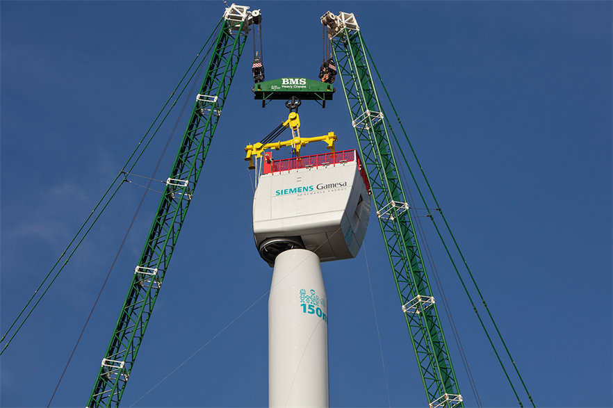 The SG 14-222 DD nacelle being installed at the Østerild test centre in Denmark