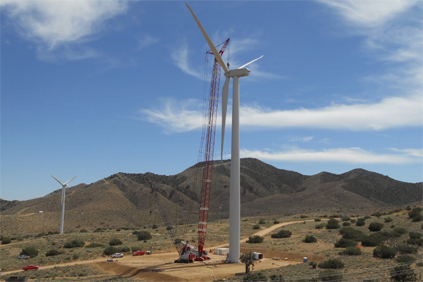A Vestas V90 turbine under construction at AWEC 