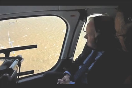UK energy minister Charles Hendry visting the newly-opened Gunfleet Sands offshore wind farm