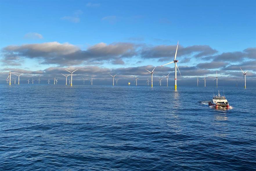 The Kaskasi wind farm, 35km off Heligoland in the German North sea, features three turbines with recyclable blades.