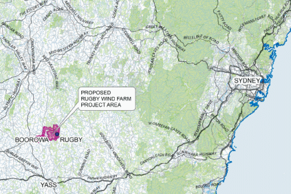 The Rugby Wind Farm will be 220km south west of Sydney