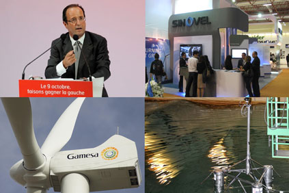 Francois Hollande, a Sinovel trade stand at the Turkish wind fair, Acciona's floating platform,  Gamesa's 4.5MW turbine