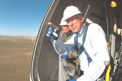 Interior secretary Ken Salazar visiting a Utah wind farm