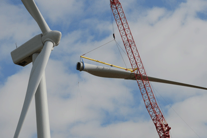The blade incorporating the radar cloaking device is fitted to the Vestas V90, in Norfolk, UK. 