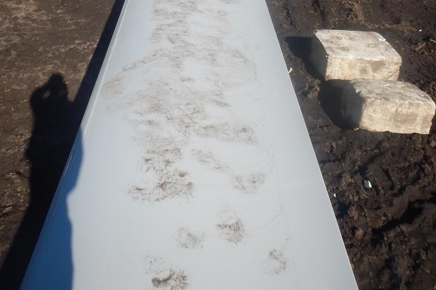 The bears' footprints can been seen on the blade, more were found on the nacelles (pic: Avangrid Renewables)