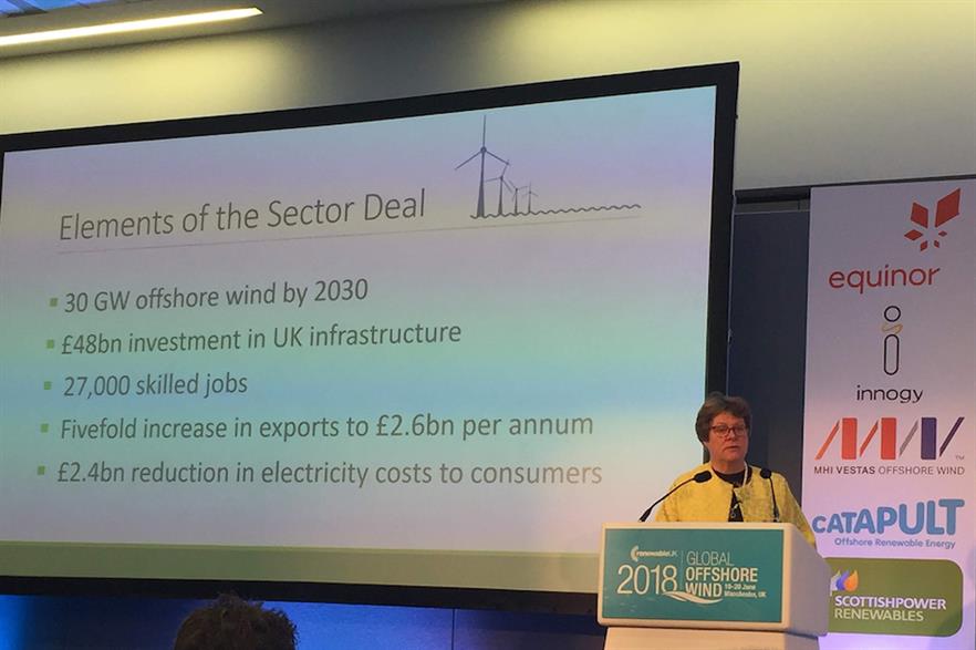 Baroness Brown speaking at RenewableUK's Global Offshore Wind 2018 conference in Manchester