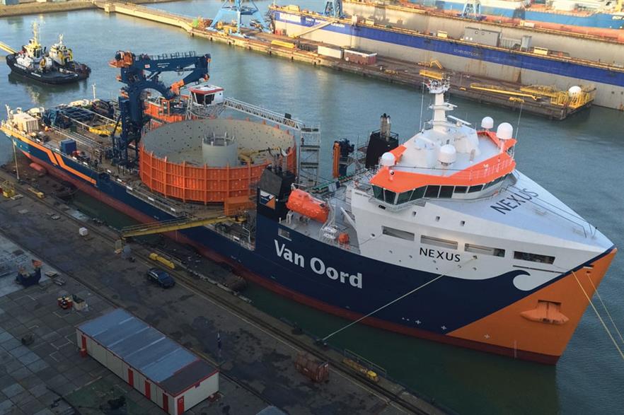 Nexus… Van Oord’s cable laying vessel, with a carousel for circa 40km cable