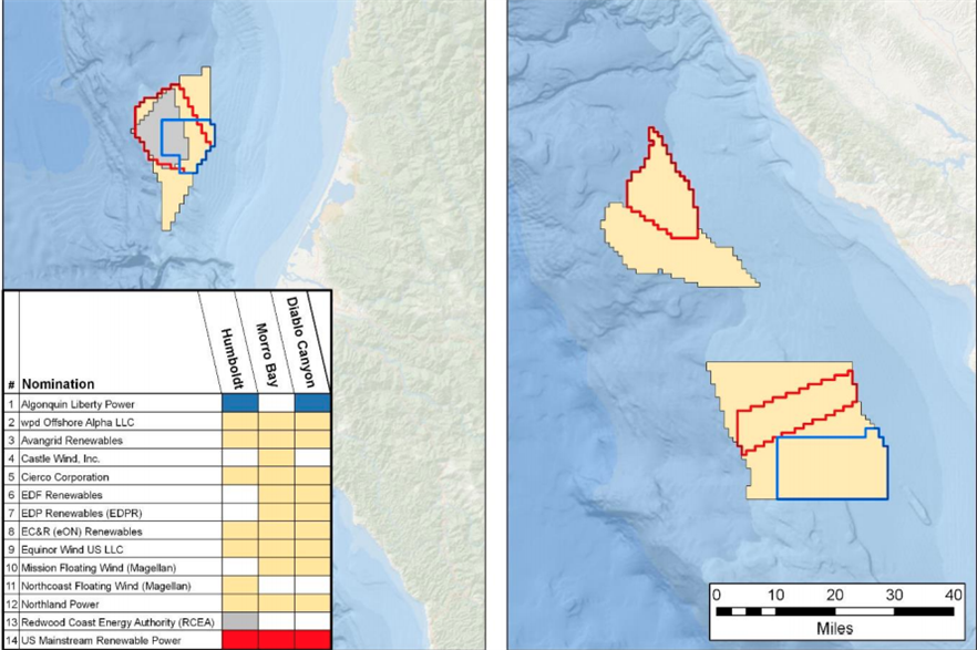 Fourteen companies or consortiums expressed an interest in developing floating wind projects off California (pic: BOEM)