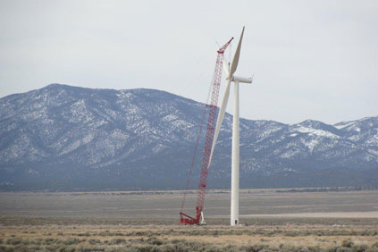 A Siemens 2.3MW goes up at Nevada's Spring Valley wind farm